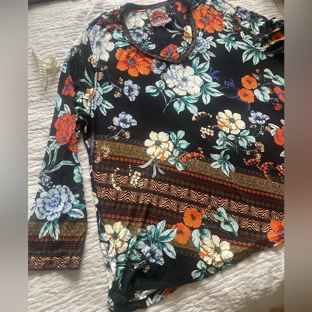 Johnny Was Janie Favorite Golden swing long sleeve floral boho Jersey tunic - Picture 5 of 7